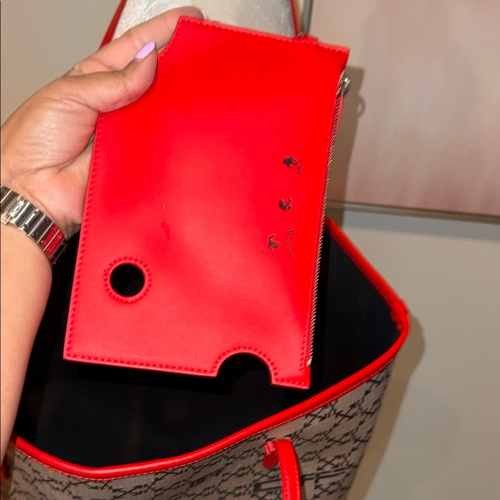 Designer Tote OFF WHITE Bag with Red Accents - Picture 10 of 11